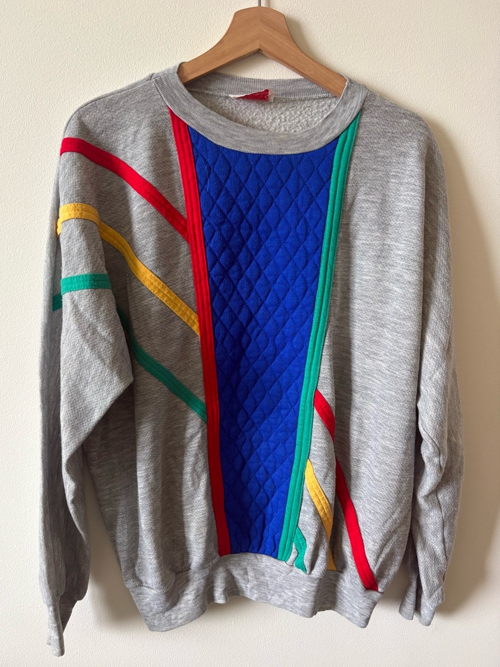Vintage Bold Color Block PatternEd Quilted Sweashirt